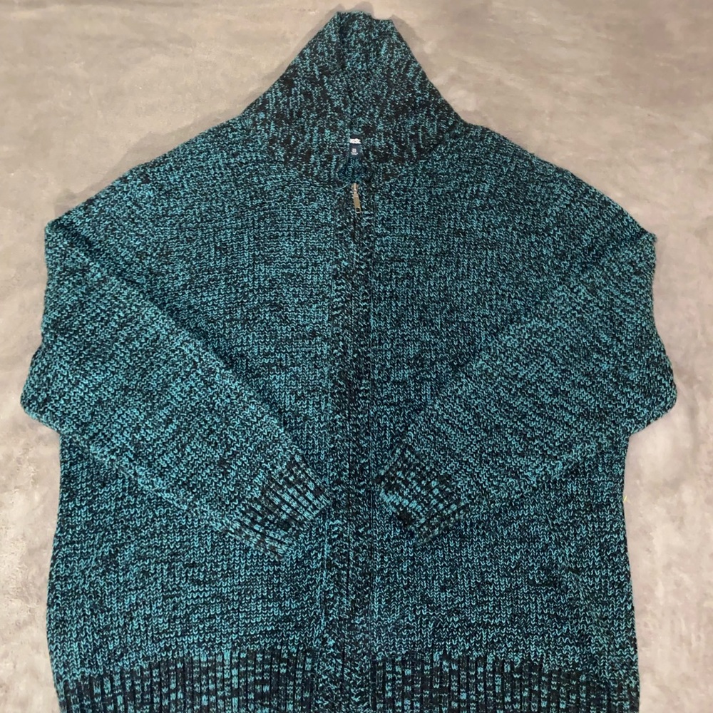 3XL Blue and Black Zip up Turtle neck Sweater
